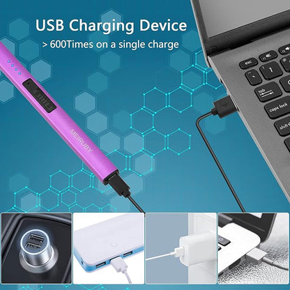 MEIRUBY Electric Candle Lighter, Christmas Stocking Stuffers Gifts for Women Mom Men Wife Sister, USB Arc Rechargeable Windproof Long Lighter for Candle BBQ Housewarming Birthday Gifts Idals