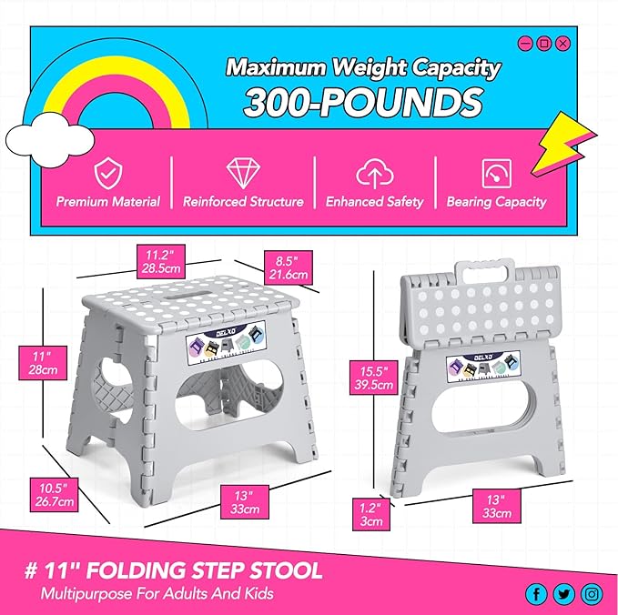 Delxo Folding Step Stool 11 Inch, 300 Lbs Step Stool - Image 2