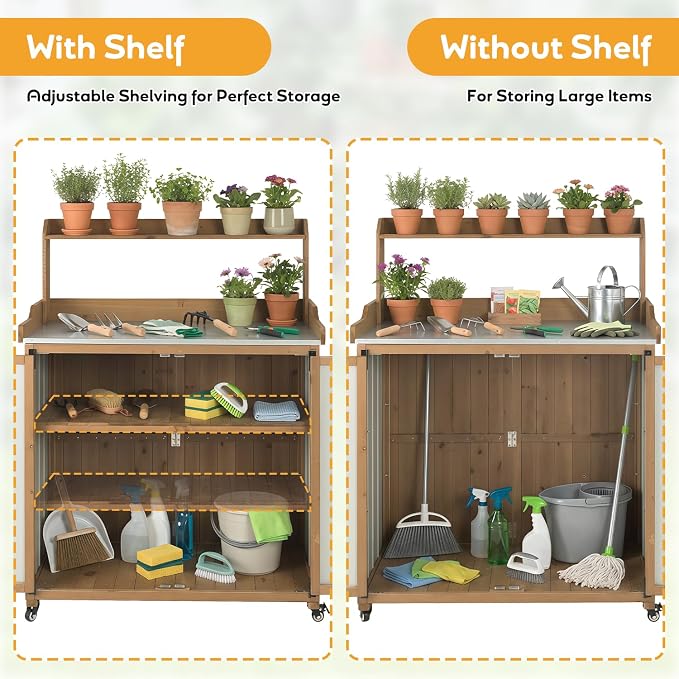 Potting Bench with Storage & Wheels, Mobile Outdoor Cabinet - Image 5