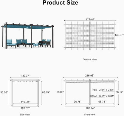 PURPLE LEAF Outdoor Pergola Retractable Aluminum 12' X 18', Turquoise Blue | - Image 7
