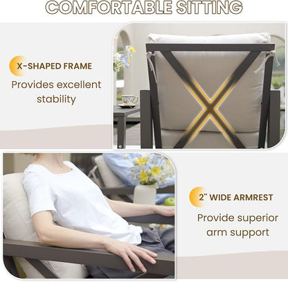 UDPATIO Rocking Chair Outdoor Oversized Metal Bistro Set 6.5" Cushion Beige | 3 - Image 7