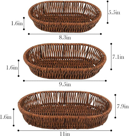 Imitation Wicker Bread Baskets, 3 Pack Rattan Food Serving Basket Handwoven Bread Baskets For Vegetables, Home, Kitchen, Restaurant, Outdoor, (11'',9.5'',8.3'')