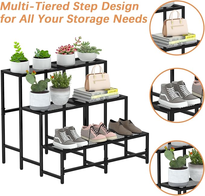 3-Tier Large Metal Plant Stand, Indoor/Outdoor Display Rack | 3-tier stair - Image 3
