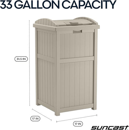 Suncast Hideaway Outdoor Trash Can with Lid - 30 Gallon Trash Can, Light Taupe, Decorative Wicker-Style Garbage Bin, Weather-Resistant Resin Fits 30-33 Gallon Bags, Ideal for Patio & Yard, Made in USA