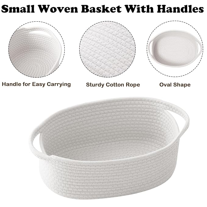 2 Pack Gift Basket with Gift Bag and Ribbons,Small Rope Woven Shelf Storage,Baskets for Gifts Empty,Birthday,Baby Shower,Decorative Organizer Box with Handles(White)