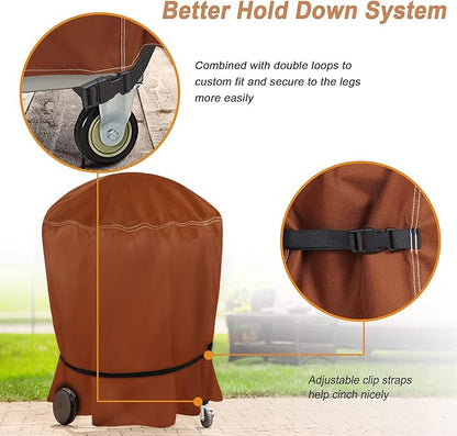 NettyPro Grill Cover for Charcoal Kettle Grill 22 inch, Heavy Duty Waterproof Outdoor Round Smoker Cover, 27" W x 25" D x 35" H, Brown