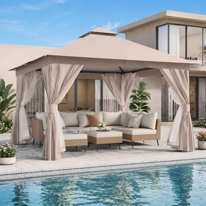 12'x12' Outdoor Gazebo, Heavy Duty Metal Frame Patio Canopy by LAUSAINTHOME