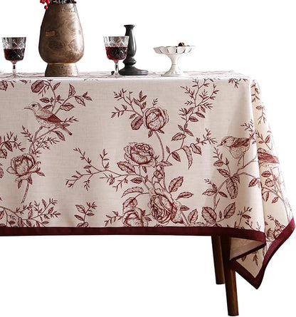 ISAENNE Designer Vintage Linen Extra Long Rectangle Tablecloth,Red Floral Pattern Linen Stain Resistant Table Cloth,Decor Tablecloths for Dining Thanksgiving Kitchen Party,63"*110"-Harmony