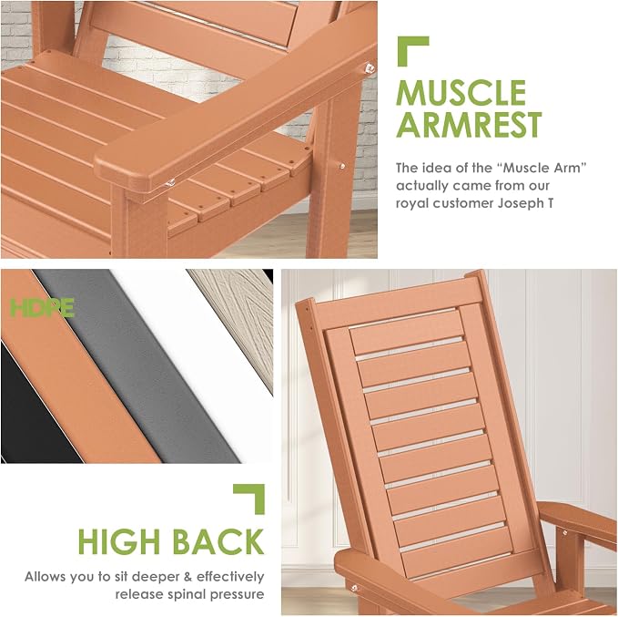 GREENVINES Oversized Outdoor Rocking Chairs Set of 4, HDPE Rocker, Teak | 21.7" - Image 7