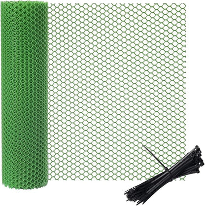 vensovo Plastic Wire Mesh 16IN x 33FT Roll - Green Chicken Wire Fencing for Poultry, Gardening Barrier, Balcony Guard for Cats and Dogs, Floral Craft Mesh with 60 Zip Ties