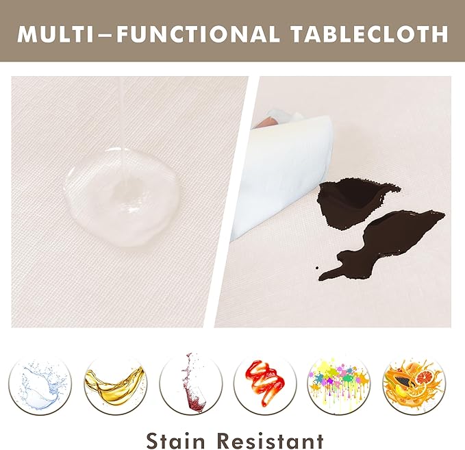 Nasitos 2 Pack Round Tablecloth 60 Inch-Beige 100% Waterproof Spillproof Wrinkle Free Plastic Disposable Vinyl Table Cloth for BBQ, Party, Fine Dining, Wedding, Communion, Baptism Decorations