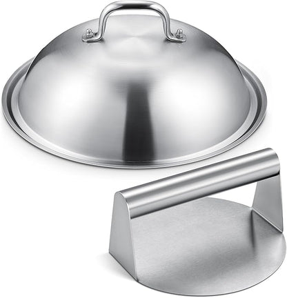 homenote Griddle Accessories for Blackstone, Commercial Grade 12 Inch Heavy Duty Melting Dome with Round Stainless Steel Smash Burger Press Perfect for Flat Top Hibachi Grill Outdoor Indoor