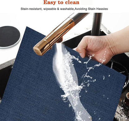 Placemats Set of 6,Washable,Heat and Stain Resistant Indoor/Outdoor Place mats,Vinyl Woven Non Slip Table Mats for Restaurant Table Protection,PVC Placemats(Navy Blue,6PCS)