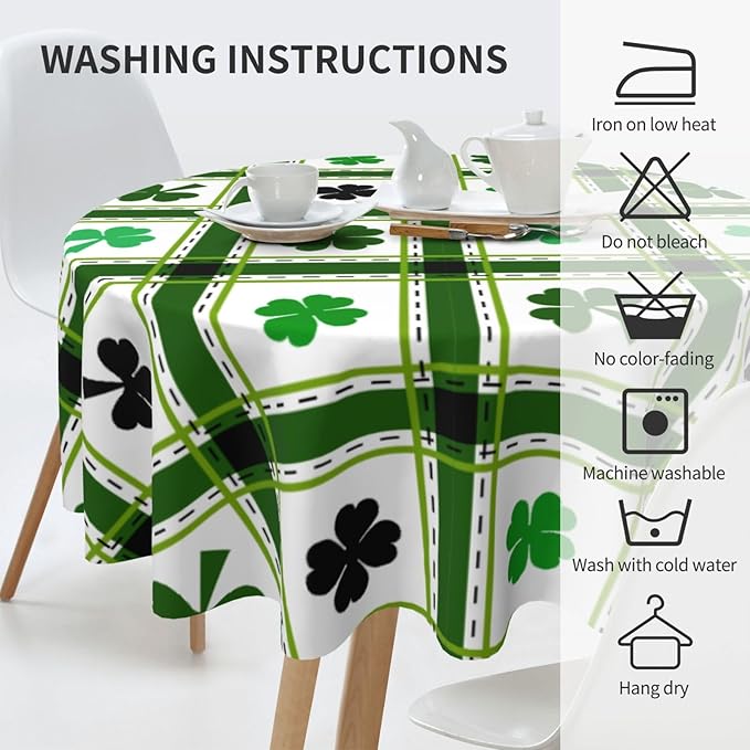 St Patrick's Day Round Tablecloth - St. Patrick's Day 60 Inch Waterproof Rustic Table Cloth Fabric Farmhouse Stripe Tablecloth Decorative for Picnic Party Holiday Home Indoor Outdoor
