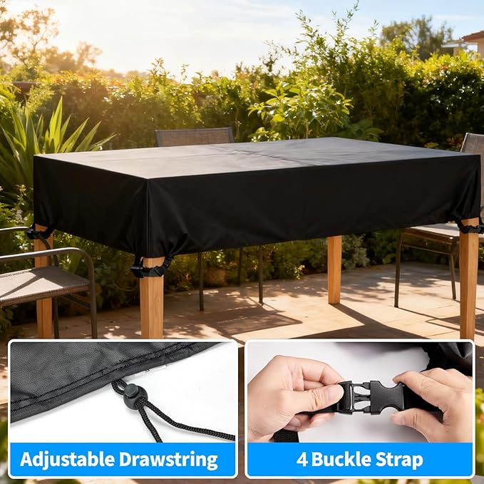 Outdoor Table Cover 75"L x 48"W x 6"H, 420D Waterproof Outdoor Cover for Patio Furniture Dinning Table Picnic Coffee Tables Chairs and Sofas, Black