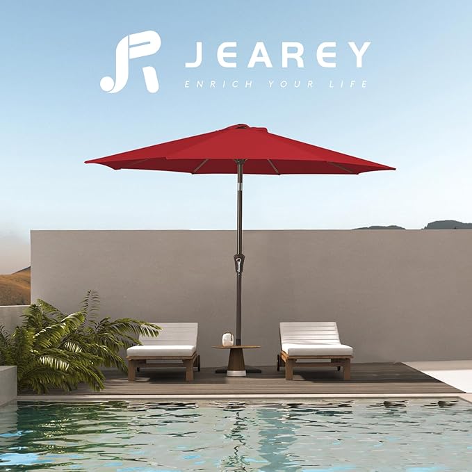 JEAREY 10 ft Outdoor Patio Umbrella w/Tilt and Crank, Light Red | 8 Sturdy Ribs - Image 6