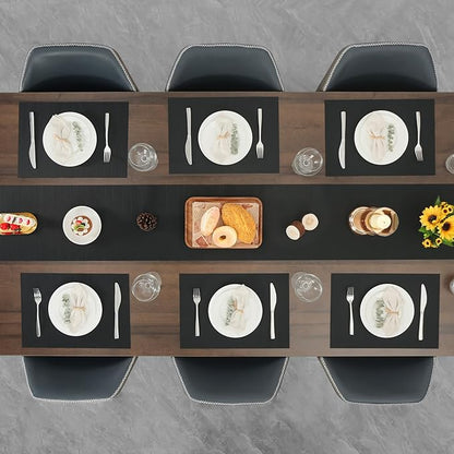 Myir JUN Table Runner, Vinyl Table Runner Indoor Arbitrarily Cropped Runner for Table Heatproof for Home Party (Black, 12 x 94 inch)