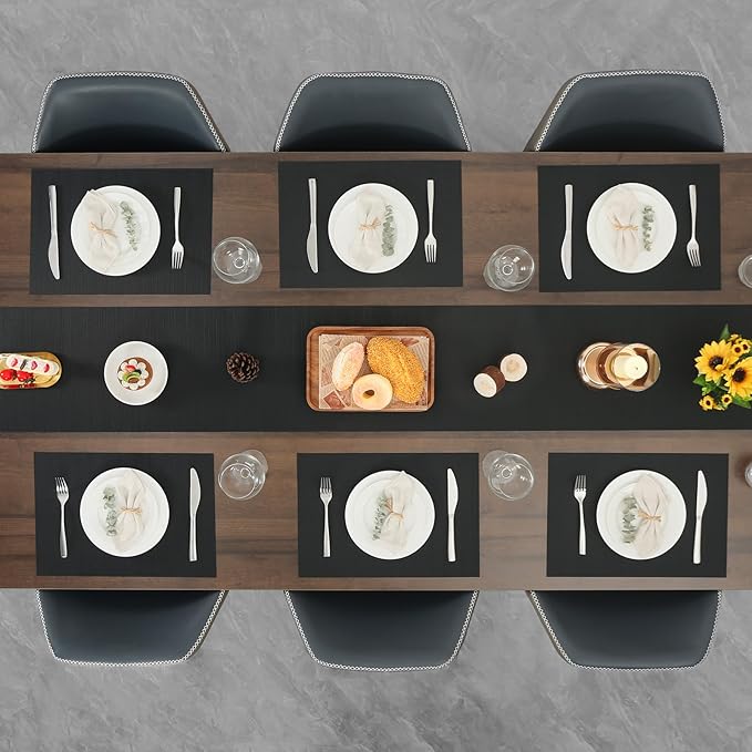 Myir JUN Table Runner, Vinyl Table Runner Indoor 55 Inch Long Arbitrarily Cropped Runner for Table Heatproof for Home Party (Black, 15 x 55 inch)
