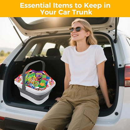 Picnic Basket for 2 Person, Foldable Bucket with Lid and Handles, Portable Outdoor Storage Bucket, 18 Liters, Ideal for Camping、Outdoors and Car Trunks (White)