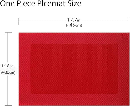 PIGCHCY Placemats Vinyl Washable Table Mats Elegant Non-Slip Placemats for Dinner Table Set of 4 (Red)