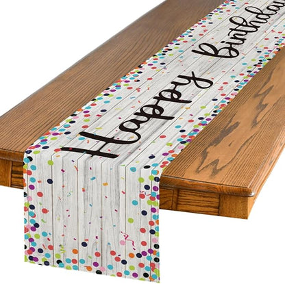 Artoid Mode Polka Dot Wood Happy Birthday Table Runner, Seasonal Kitchen Dining Table Decoration for Home Party Decor 13x72 Inch