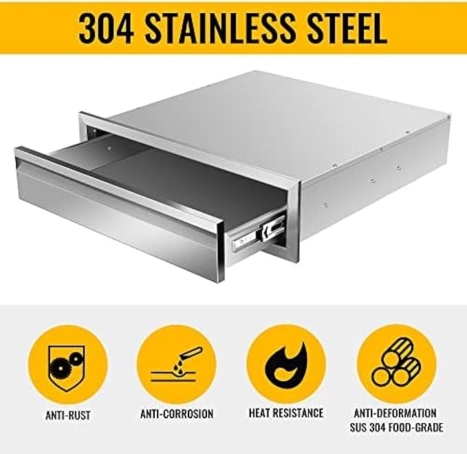 Pull Out Trash Drawer, Lower Sliding Rails Stainless Steel Roll Out Trash Bin Pull Out Tray With Handle For Outdoor Kitchen BBQ Island Grill Station,Single Drawer