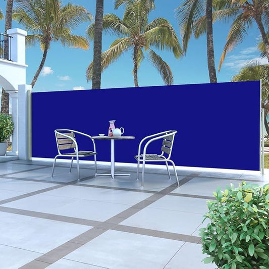 YAFF Retractable Outdoor Folding Privacy Divider, Water & UV Resistant Sun Shade Privacy Wind Screen for Garden, Backyard, Balcony, Terrace 63"x196.9" Blue (17.292lbs)