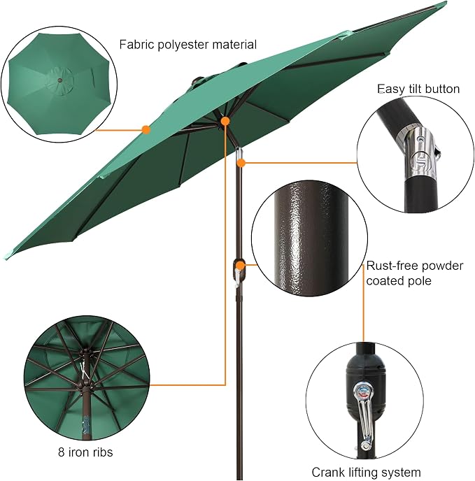 9' Outdoor Patio Umbrella, Outdoor Table Umbrella, Yard Umbrella, Market - Image 2