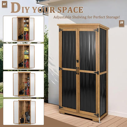 Outdoor Storage Cabinet Weatherproof, Wood & Metal Shed - Image 5