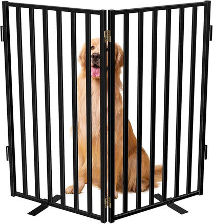 Full Metal Freestanding Dog Gates, 32" Height Pet Gates for Indoor & Outdoor, Extra Wide Foldable Dog Fences for Stairs, Hallways, Doorways, Yard (2 Panels, 40" W × 32" H)