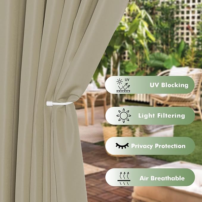 HolidayIdeas Outdoor Curtains for Patio Waterproof 6 Pcs 54x84 Inch Taupe | - Image 3