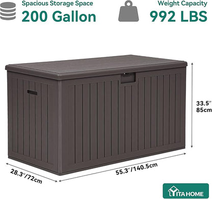 YITAHOME 200 Gallon Extra Large Deck Box, Double-Wall Resin Outdoor Storage Box with Flexible Divider for Patio Cushions Pool Supplies Garden Tools, 990 lbs Load Capacity, Lockable (Brown)