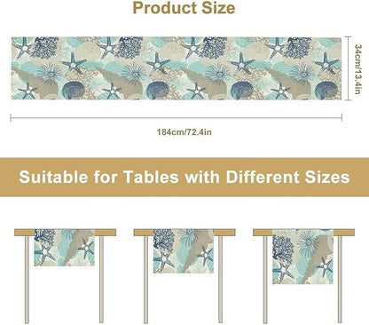 Marine Life Table Runner, Sea Underwater World Ocean Creature Table Runner for Dining Kitchen Party Holidays Home 13x60in