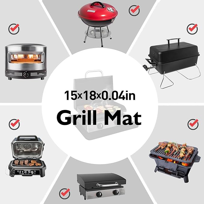 SUNICO Heat Resistant Mats for Countertop and Grill Table, Fireproof Small Grill Mats for Outdoor Grill Table Mat, Portable Charcoal and Gas Grill, Hibachi Grill, Pizza Oven 15x18x0.04in, Black