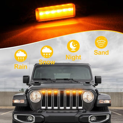 Led Grill Lights fit for 2019 2020 2021 2022 2023 Jeep Wrangler JL JLU Rubicon Sahara Sport Front Grille Grills Light Front Headlights Wrangler JL Jlu 2018-2023 Amber Accessories (JL Amber LED 6PCS)