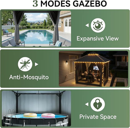 Aoxun 8x8FT Metal Frame Outdoor Gazebo, Dark Gray | UPF50+ Protection 50×50mm - Image 4