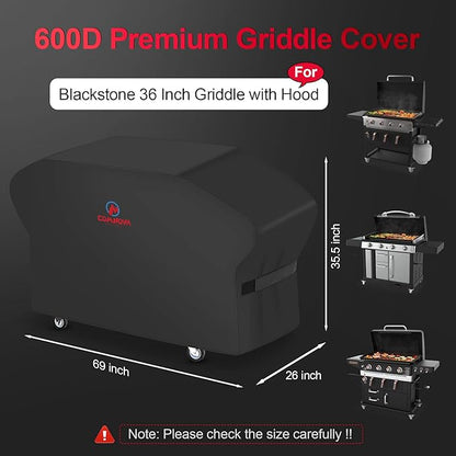Comnova Griddle Cover for Blackstone 36 Inch Griddle with Hood - Heavy Duty Waterproof, 600D Flat Top Grill Cover for Blackstone Pro Series Griddle