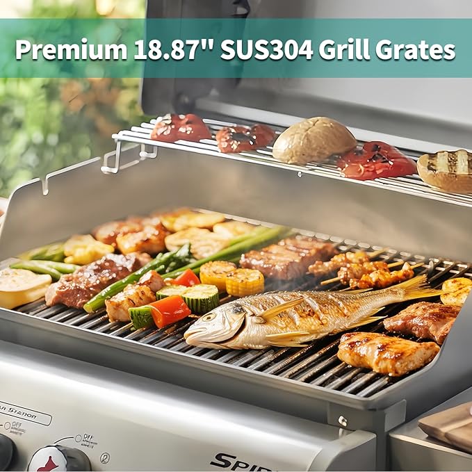 9MM 304 Stainless Steel Spirit Grill Grates for Weber Spirit E-210 E-220 S-210 S-220 Gas Grills with Front-Mounted Control 7637 Grill Replacement Parts for Weber Spirit I & II 200 Series