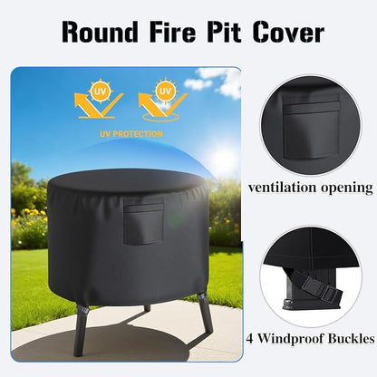 Chinchilla Heavy Duty 36 Inch Round Fire Pit Cover - 100% Waterproof & Weatherproof, Durable All-Season Protection for 33/34/35/36 Inch Propane Fire Pits and Tables