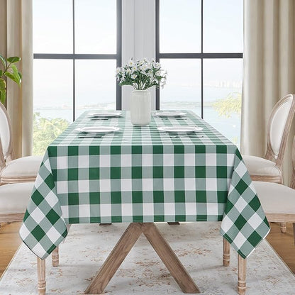 Softalker Spring Checkered Tablecloth Square - Outdoor Waterproof Buffalo Plaid Table Cloth, Stain Resistant Gingham Table Cover for Picnic, Camping, Easter - Hunter Green and White, 54 x 54 Inch