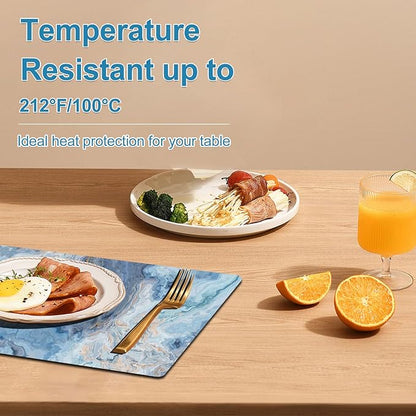 Marble Faux Leather Placemats Set of 4 - Heat Resistant Placemats for Dinner Table, Non-Slip Waterproof Oil-Proof Washable Reusable Placemat for Indoor Outdoor Kitchen Decor, 15.75In*11.81In