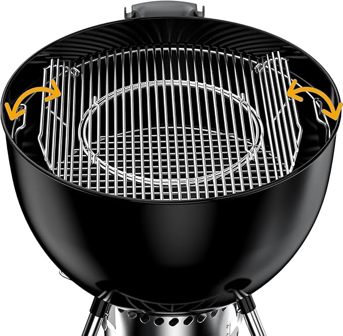 Hinged Cooking Grate for 22.5” Charcoal Grill, Charcoal Kettle, One-Touch Silver, Bar-B-Kettle, Master-Touch,Performer, 21.5" Gourmet BBQ System,Grill Grate Replacement Part for Weber 8835 with Handle