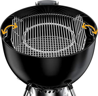 Hinged Cooking Grate for 22.5” Charcoal Grill, Charcoal Kettle, One-Touch Silver, Bar-B-Kettle, Master-Touch,Performer, 21.5" Gourmet BBQ System,Grill Grate Replacement Part for Weber 8835 with Handle