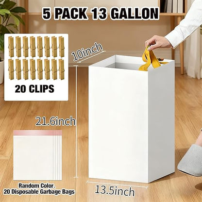 5 Pack Disposable Trash Cans 13 Gallon Reusable Garbage Cans Large Portable Cardboard Recycling Bins for Party Wedding Picnic, (13.5" L x 10.0" W x 21.7" H)