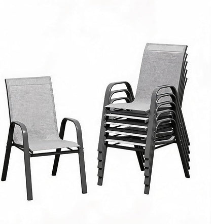 Stackable Outdoor Patio Dining Chairs Set of 6 – High Back Armchairs, by Unknown