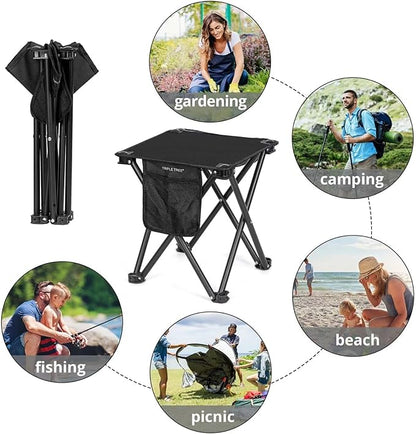 Triple Tree 1 Pack Folding Camping Stool, 13.8 Inch Small Portable Lightweight Stool with Side Pocket, Foot Stool with Carry Bag for Hiking, Fishing and Beach, Hold up to 400lbs, Black