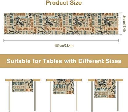 Western Cowboy Table Runner, Vintage Country American West Cowboy Riding Horse Table Runner for Home Kitchen Dining Party Farmhouse Cafe Outdoor 13x120in
