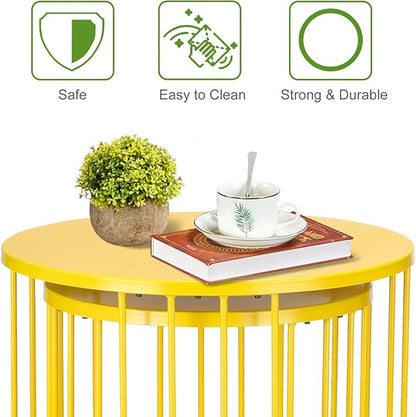 SUNNYPARK Outdoor Side Table Set of 2, Metal Circle Accent End Tables for Balcony Backyard Garden Indoor Living Room, Durable Black Nesting Coffee Tables, 20”+16” Dia