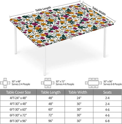 Rectangle Table Cloth Cover Waterproof Elastic Fitted Polyester Fitted Tablecloths for 6 Foot Tables for Indoor,Picnic, Camping, Outdoor （72" x 30"，Floral Print）