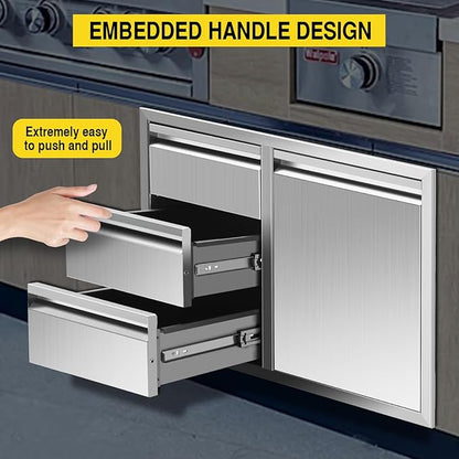 Outdoor Kitchen Drawer Combo, BBQ Access Door Drawers Combo With Stainless Steel, Perfect For BBQ Grill Station Outdoor Kitchen Storage Cabinet,G2